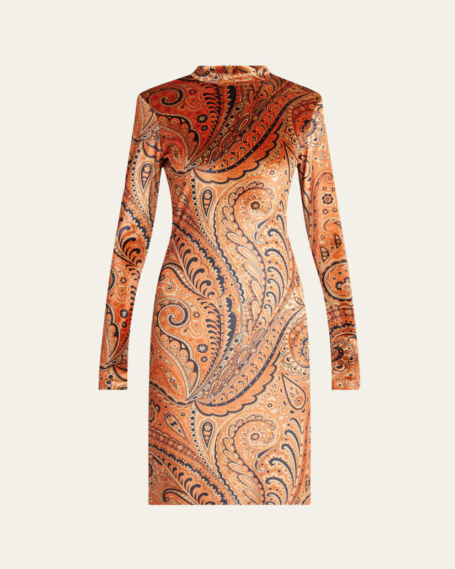 Long-Sleeve Velvet Paisley Dress
